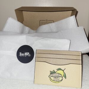 Coach NYC Lemon Logo Pebbled Leather Card Case — Beige